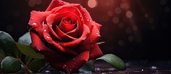 Canvas Print - A red rose with water droplets