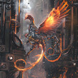 A cybernetic phoenix rising from the ashes of obsolescence, symbolizing the eternal renewal of technology and innovation.