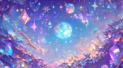 Poster - Immerse yourself in a whimsical world where unicorn patterns fairy backgrounds mermaid rainbows and holographic magic stars twinkle against a backdrop of a rainbow fantasy universe