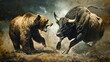 The Clash of Icons: A Gripping Bear and Bull Confrontation