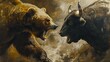 Nature's Fury: A Tension-Filled Bear and Bull Confrontation