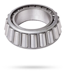 Poster - Shiny metal single row round roller bearing designed to absorb radial and one-sided axial loads of the vehicle. Sale of spare parts or repair in a workshop or car service.