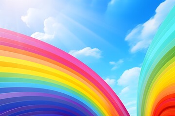 Wall Mural - Abstract rainbow lanes curves with blue sky background bright sun light banner wallpaper with copy space pride