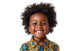© somsuda - Studio portrait of young African-American little boy with Afro hair, bright colorful shirt and happy smile isolated on transparent png background.