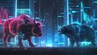 Market Forces Unleashed: The Bull and Bear in Neon 3D