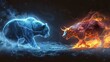 Symbolic Battle: Bear and Bull Confrontation in Powerful, Dynamic Image