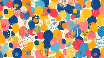 Poster - This 2d isolated background features a pattern of playful Scandinavian round pencil scribbles in colorful hues perfect for children s textiles with its cute and charming texture