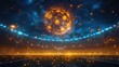 a hologram of a ball over a football stadium