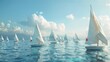 A large group of sailboats are racing across the ocean.