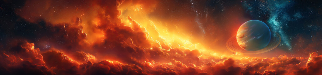 Wall Mural - fantastic colorful panorama of outer space with stars, galaxies, constellations, planets in universe