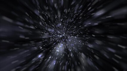 Wall Mural - Cosmic interstellar hyperspace motion background animation. Flying at warp speed through glowing galaxy stars and particles. Space tunnel starburst explosion animation.