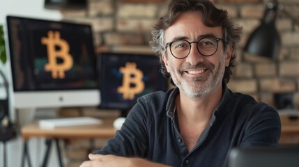 Wall Mural - person happy with Bitcoin