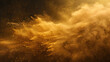 Golden sandstorm isolated on dark background. yellow sand whirl with particles and grains in the air. Desert concept for design banner