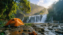 Traveling And Camping In A Camp Near Tee Lo Su Waterfall, Tak Province, Thailand.