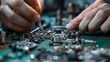 Meticulously Assembling a Complex Mechanical Device with Precision Tools and Intricate Components