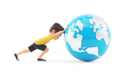 Wall Mural - 3d boy pushing planet earth