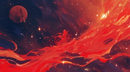 Wall Mural - the crimson surface of mars adorned with craters stands out against the glittering tapestry of the n