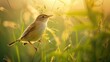 Close up Photo of Adult Reed Warbler in Natural Habitat Captured in Soft Morning Light