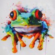 the face of frog painted by collorful color