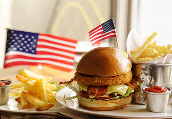 hamburger and fries for independence day