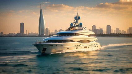 Wall Mural - Sailing Into Dubai: A Spectacular Yacht View. Generative ai