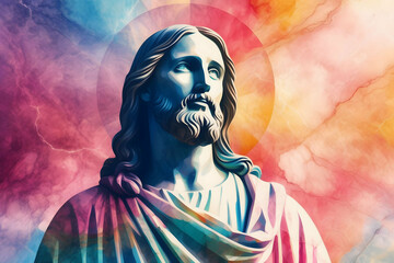 Colorful marble background with Jesus Christ Christian background silhouette, Printable design