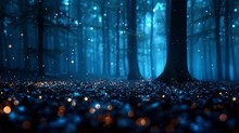 Enchanted Blue Forest Path With Glowing Lights And Mysterious Ambiance
