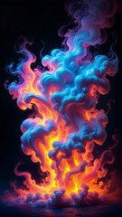 Wall Mural - a digital art piece featuring a mix of red, blue, and yellow smoke against a black background