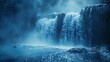 © Yusif - Majestic blue waterfall illuminated in moonlight creating a serene and mystical atmosphere