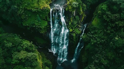 Wall Mural - a wonderful landscape of a huge waterfall from a bird's eye view, a picture made by artificial intelligence