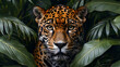 A jaguar lurking in the dense jungle foliage, its spotted coat blending seamlessly with the surrounding greenery