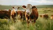 Herd of cattle in a grassy field landscape