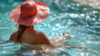 Summer Seduction: Poolside Aesthetics. Sultry Swim: The Allure of the Summer Pool. Naked Woman on the edge of the pool pink with modern aesthetics	. Summer and holiday concept.