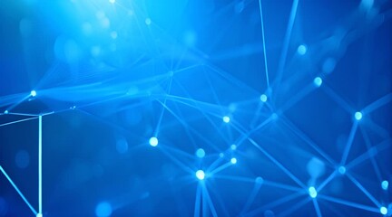 Aufkleber - Abstract network connectivity with glowing nodes and lines on a dark blue background. Concept of digital communication, internet, and data technology