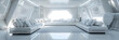 © john - White living room in spaceship, design of habitat in starship or home on planet. Inside futuristic spacecraft, compartment interior. Concept of space, scifi, technology, futur
