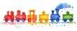 Watercolor illustration of a colorful toy train