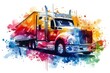 A colorful illustration of a semi-truck