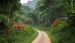 A jungle road bordered by dense vegetation and vib upscaled 14