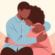 man and woman hugging, love, tenderness, family, illustration