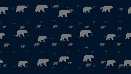 Poster - Bear symbols float horizontally from left to right. Parallax fly effect. Floating symbols are located randomly. Seamless looped 4k animation on dark blue background