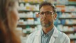 The pharmacist takes a moment to explain the dosage and instructions for taking the medication, ensuring that the patient understands how to use it properly 8K , high-resolution, ultra HD,up32K HD