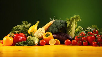 Wall Mural - Fresh vegetables on yellow background
