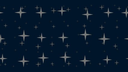 Poster - Star symbols float horizontally from left to right. Parallax fly effect. Floating symbols are located randomly. Seamless looped 4k animation on dark blue background