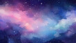 A painting of a starry sky with a purple and blue hue. Watercolor illustraition is of galaxy with many stars and a few clouds with dreamy and peaceful mood