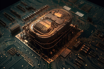 Poster - Artificial intelligence science concept with technological AI brain on the circuit board.