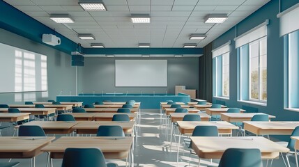 modern university classroom empty of both students and faculty.