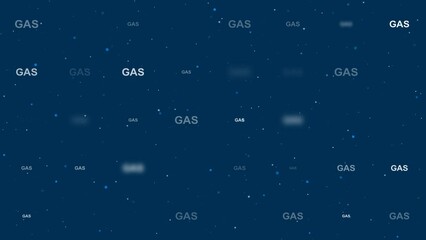 Poster - Template animation of evenly spaced gas text symbols of different sizes and opacity. Animation of transparency and size. Seamless looped 4k animation on dark blue background with stars