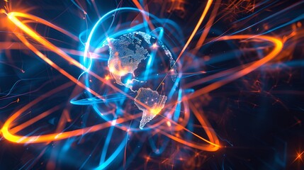 Aufkleber - digital illustration of earth with glowing networks and energy lines. futuristic technology theme. p