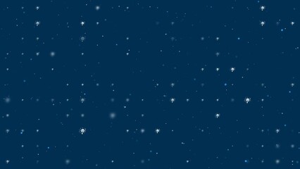 Poster - Template animation of evenly spaced cosmic symbols of different sizes and opacity. Animation of transparency and size. Seamless looped 4k animation on dark blue background with stars
