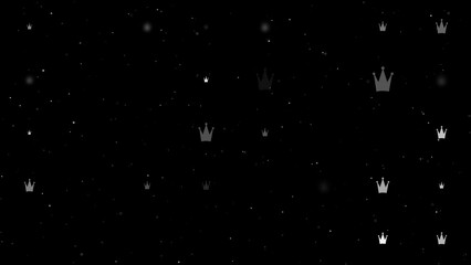 Poster - Template animation of evenly spaced crown symbols of different sizes and opacity. Animation of transparency and size. Seamless looped 4k animation on black background with stars